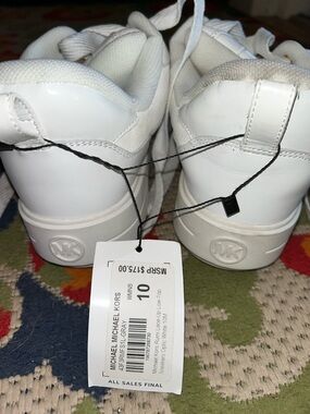 Michael Kors White Leather MK Heel Logo Sneakers